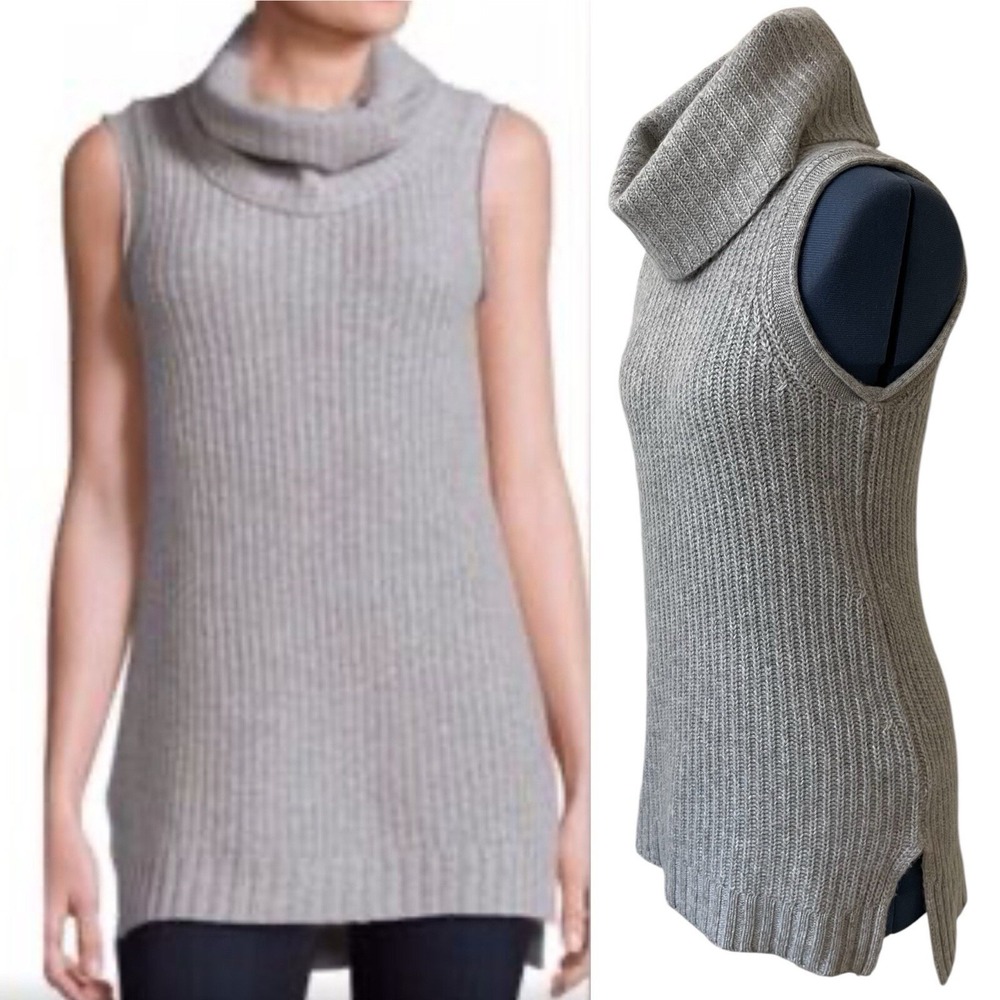 Saks Fifth Avenue Womens Cashmere Gray Cowl Neck Sleeveless Oversized Knit Top S